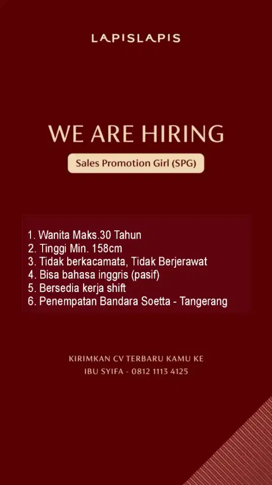 LOWONGAN SPG LAPIS LAPIS BANDARA SOETTA TANGERANG