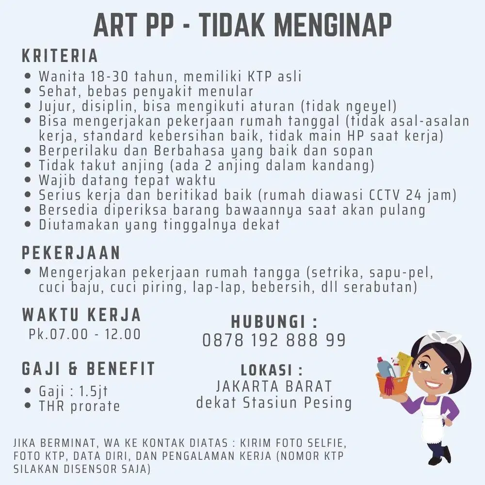 ART Daerah Wijaya Kusuma Jakarta Barat - PP Pulang Pergi / Menginap