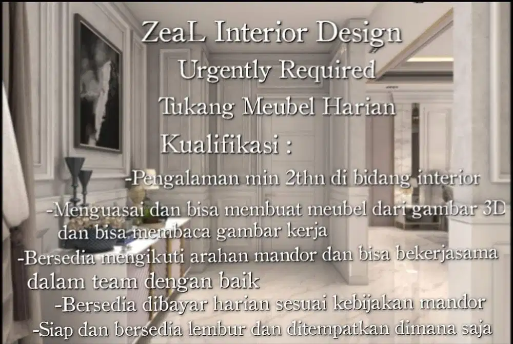 dicari tukang meubel harian
