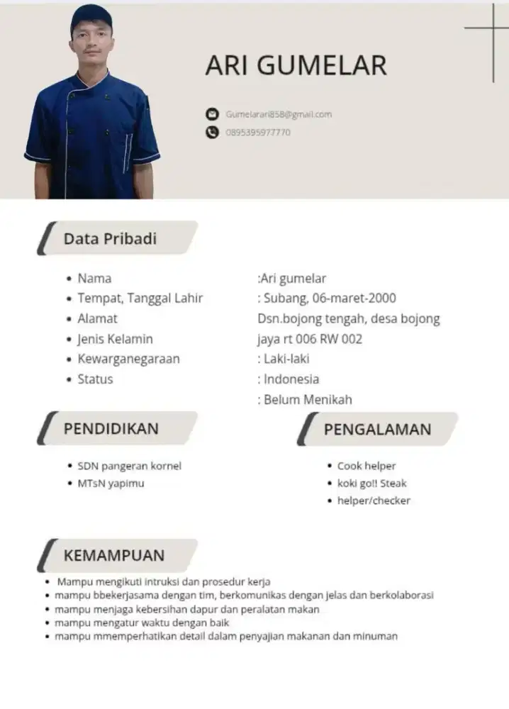 Cari kerja apa saja basic lebih ke kuliner