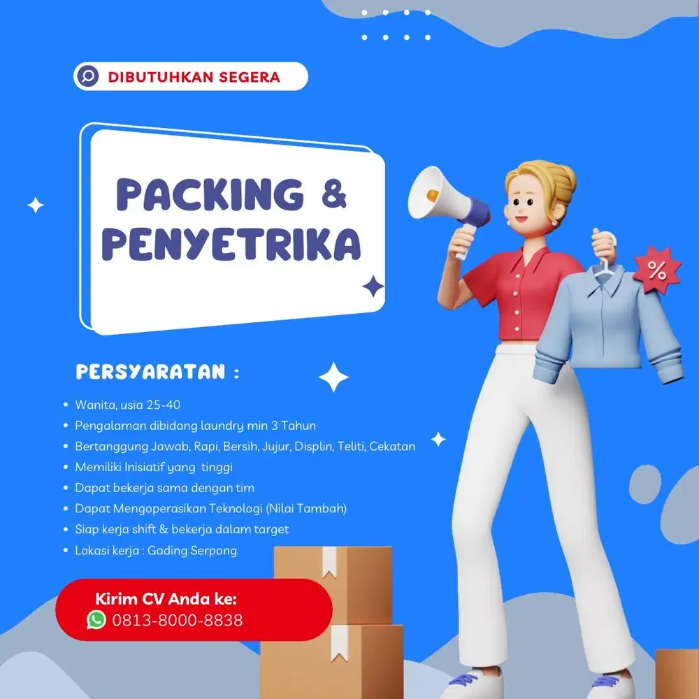 DI CARI KARYAWAN STERIKA UAP LAUNDRY