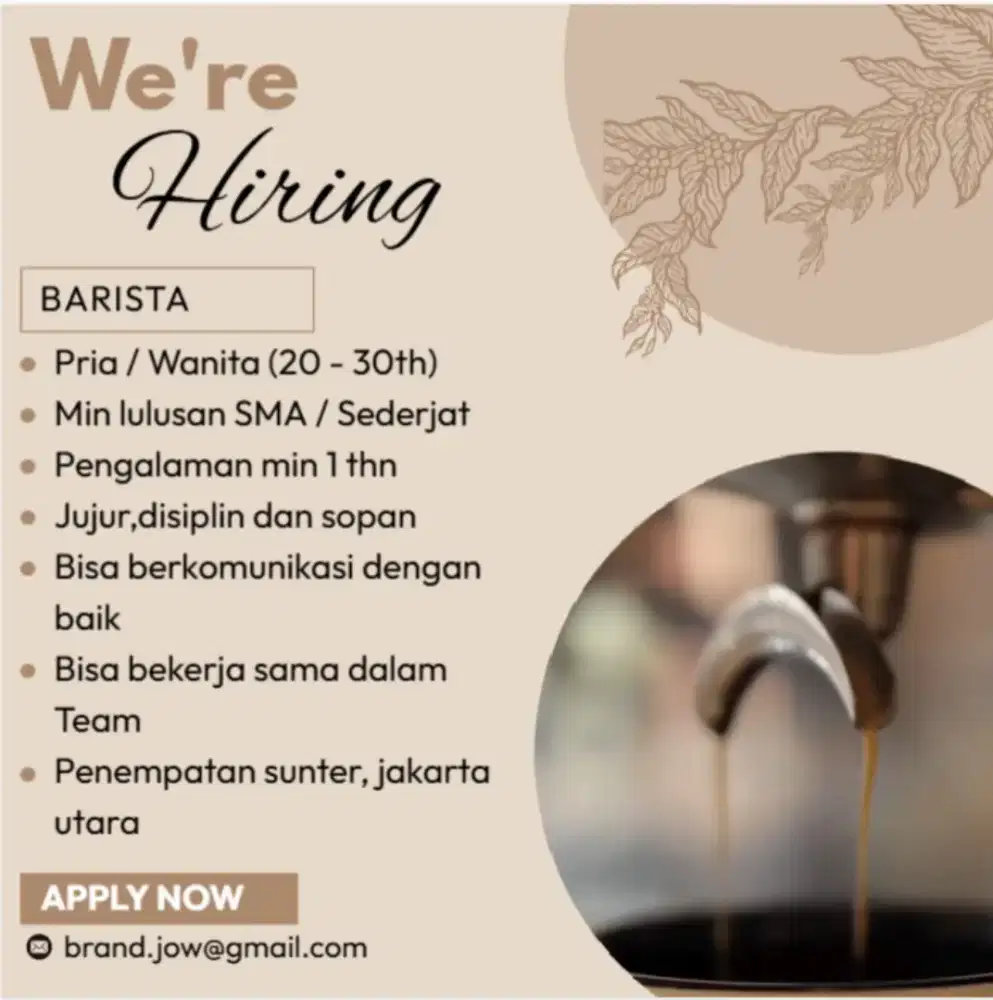 Loker barista pria/wanita