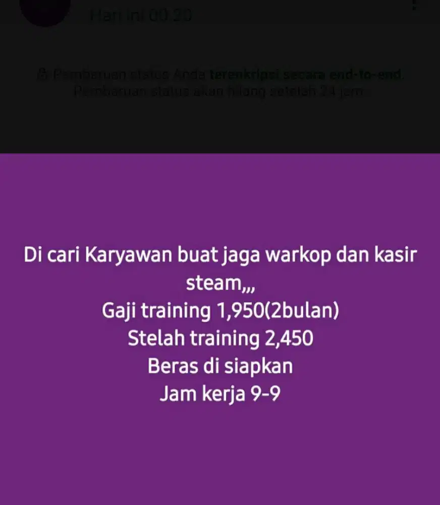 Lowongan kerja kasir (wanita)& steam motor (laki)