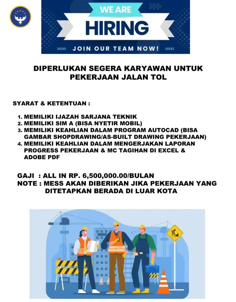 Diperlukan Pegawai Kontrak Pekerjaan Konstruksi Jalan