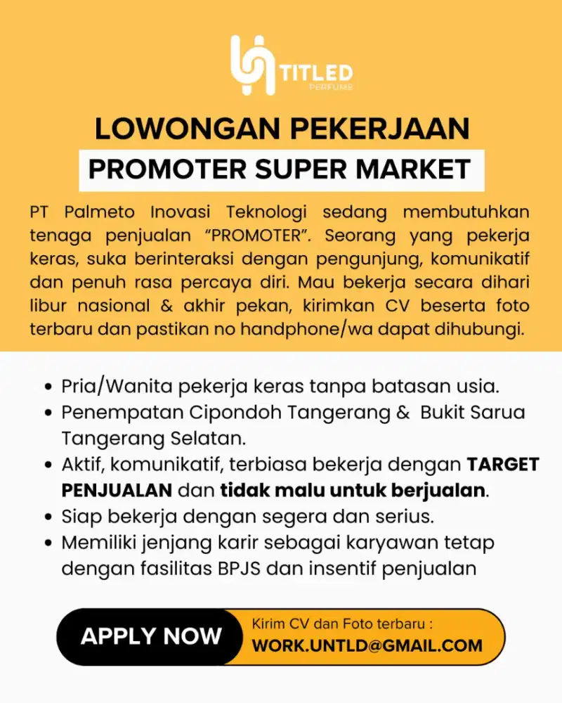 Lowongan pekerjaan untuk SPG dan SPB di Ciputat Tangerang Selatan