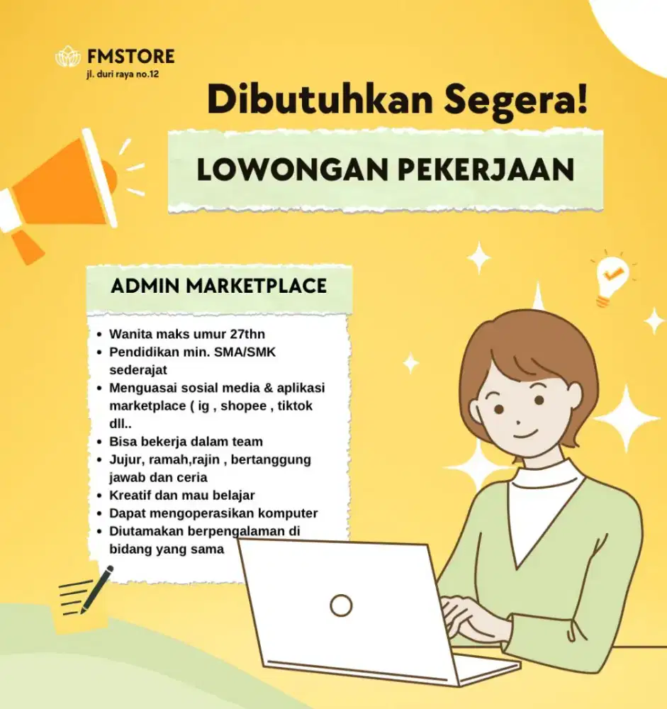 DIBUTUHKAN SEGERA ADMIN ONLINE SHOP LOWONGAN