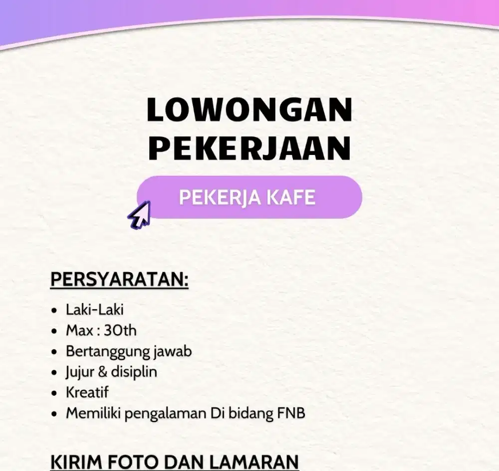 Di Cari Karyawan Untuk Caffe
