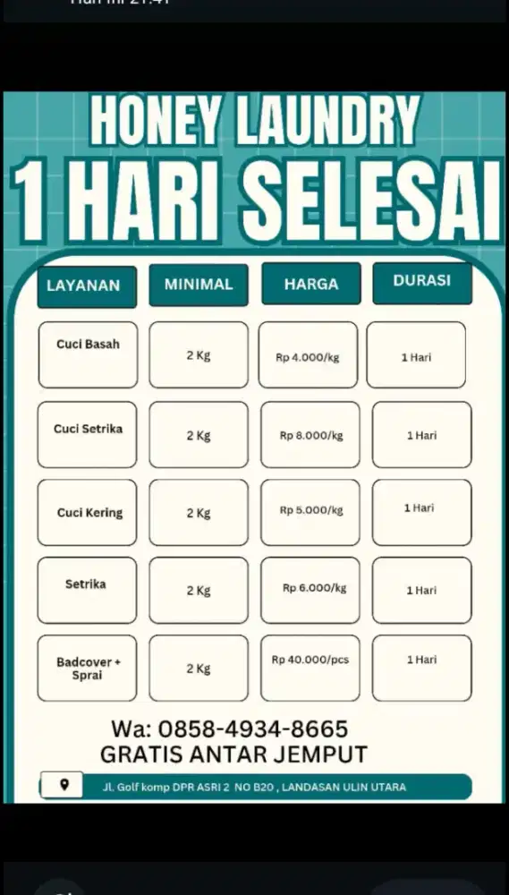 Laundry 1 hari selesai