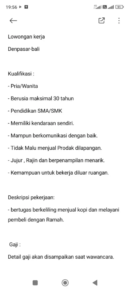 Dibutuhkan penjual keliling Kopi