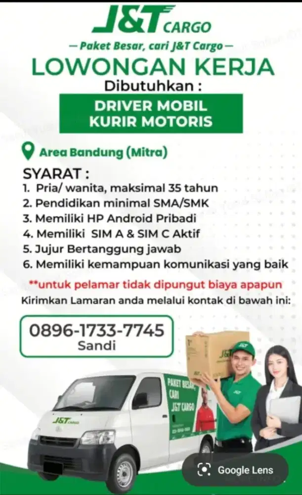 Lowongan kerja jnt cargo untuk driver dan kurir motor