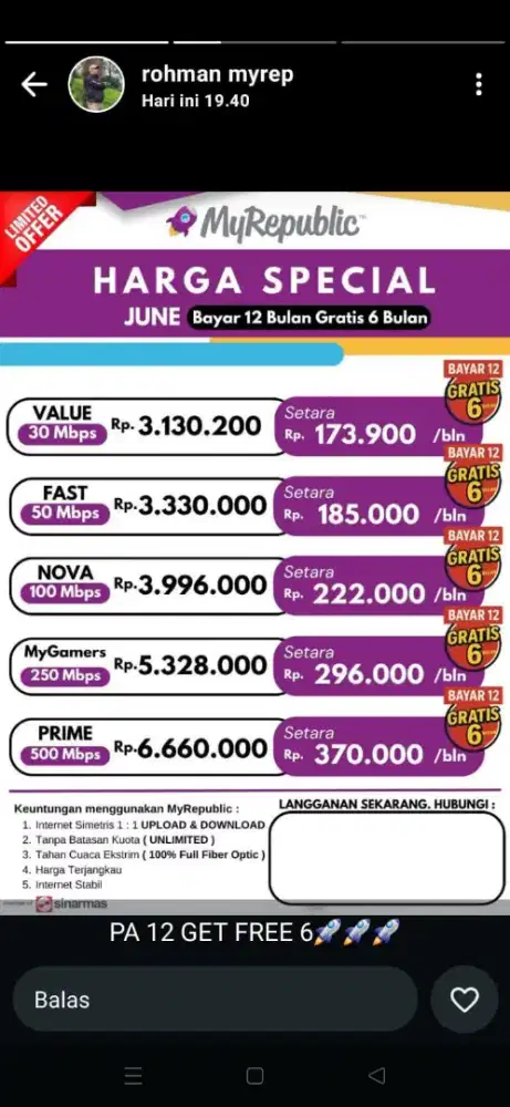 Promo pemasangan internet myrepublic