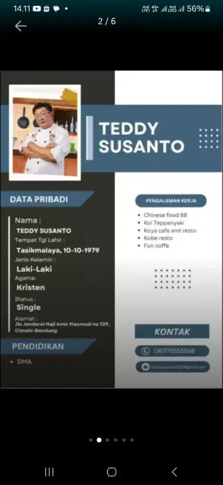 Mencari kerja chef/cook/koki/tukang masak