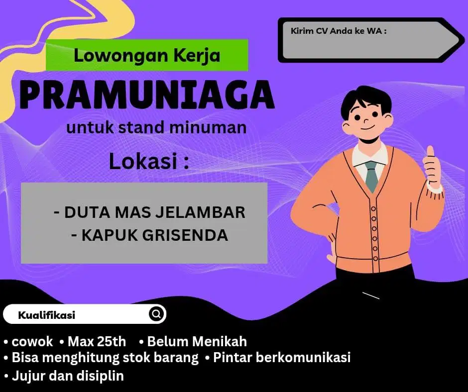 Lowongan kerja pramuniaga stand minuman
