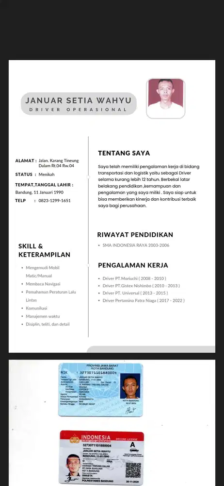Saya lagi membutuhkan pekerjaan sebagai driver atau supir