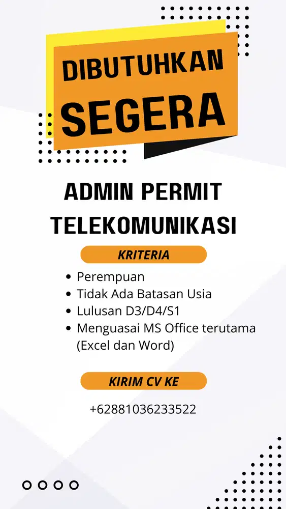 Lowongan Kerja Admin Permit Project Telekomunikasi