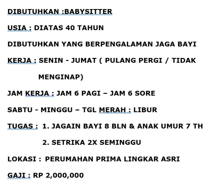 DIBUTUHKAN BABYSITTER