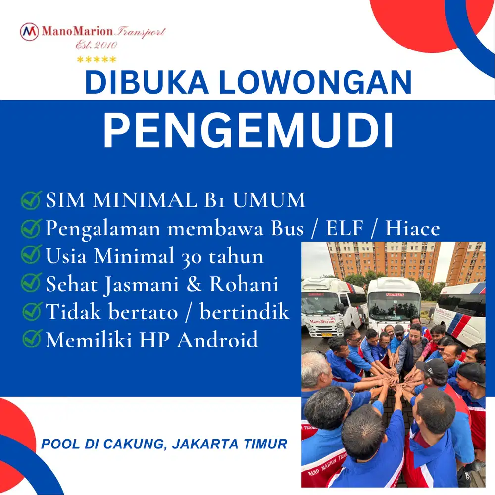 DIBUKA LOWONGAN PENGEMUDI ELF / HIACE (BUS PARIWISATA / ANTAR JEMPUT)