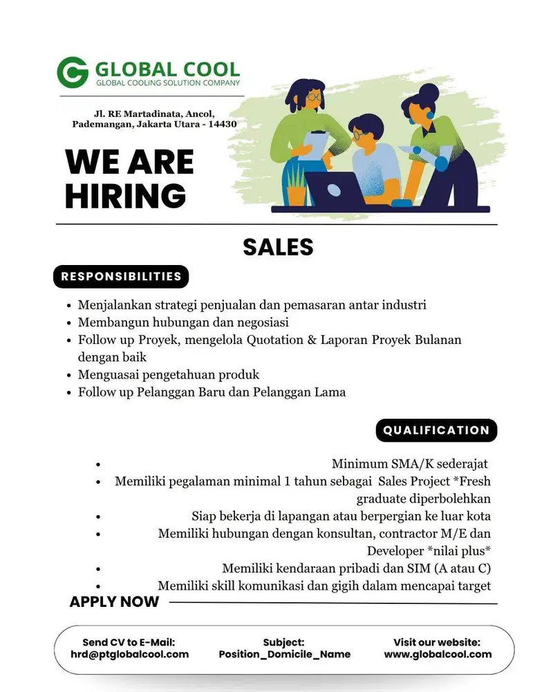 Lowongan Pekerjaan Sales Sparepart Pendingin/AC/Refrigator