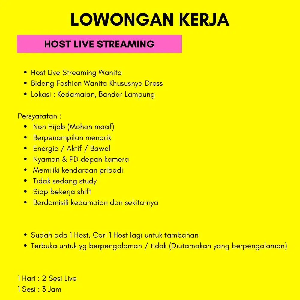 LOKER HOST LIVE WANITA