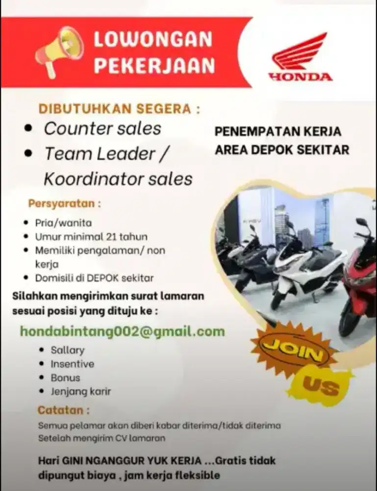 Dibutuhkan sales Counter