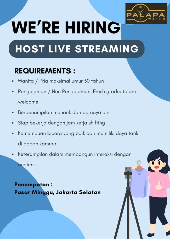 Dibutuhkan Segera Host Live Streaming dan Admin Online