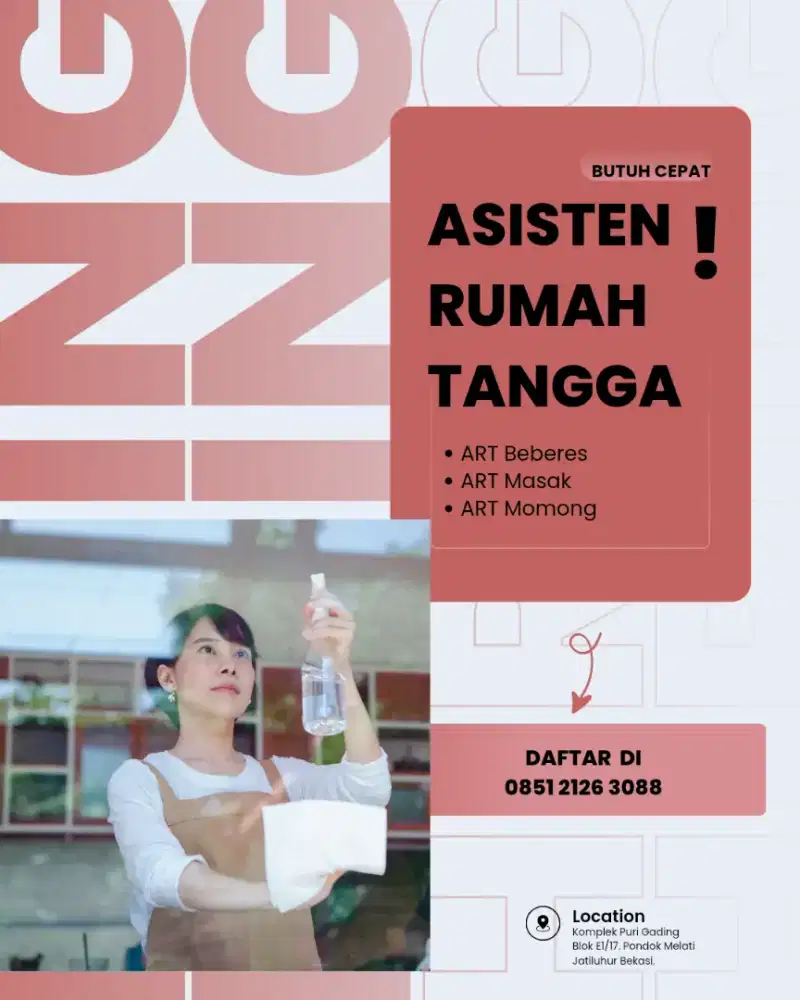 Butuh Cepat ART Beberes / ART masak / ART Momong