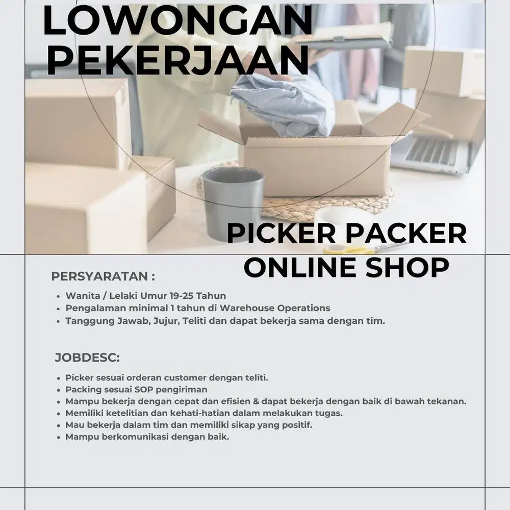 STAFF PACKING dan PICKER ONLINE SHOP