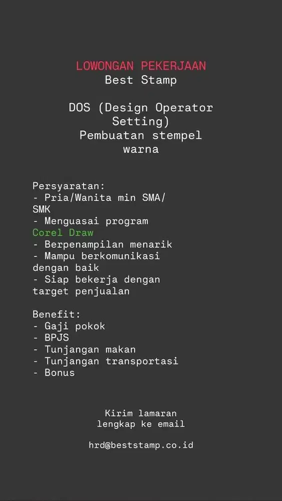 Lowongan Pekerjaan Operator Pembuat Stempel