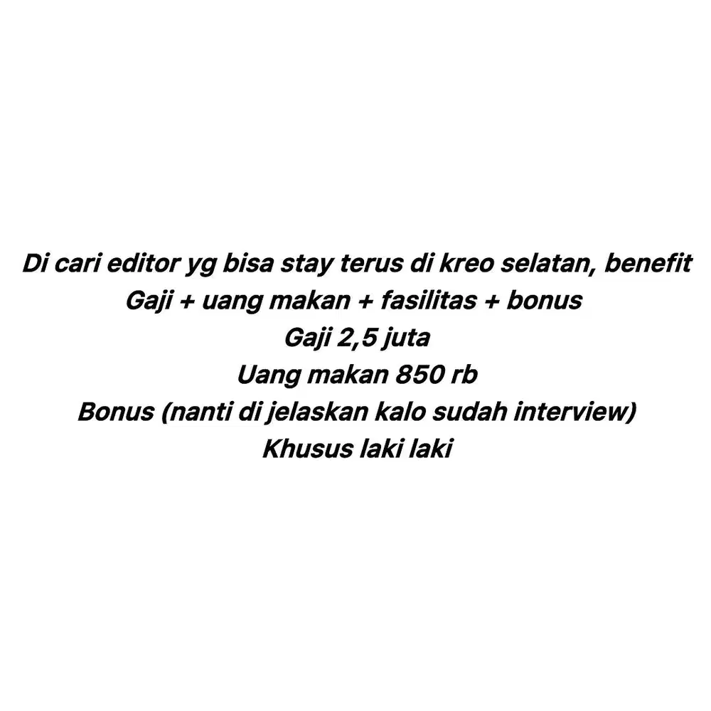 Dicari editor segera