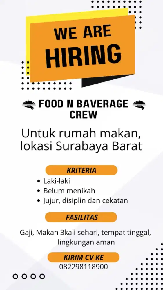 Dibutuhkan segera pramusaji