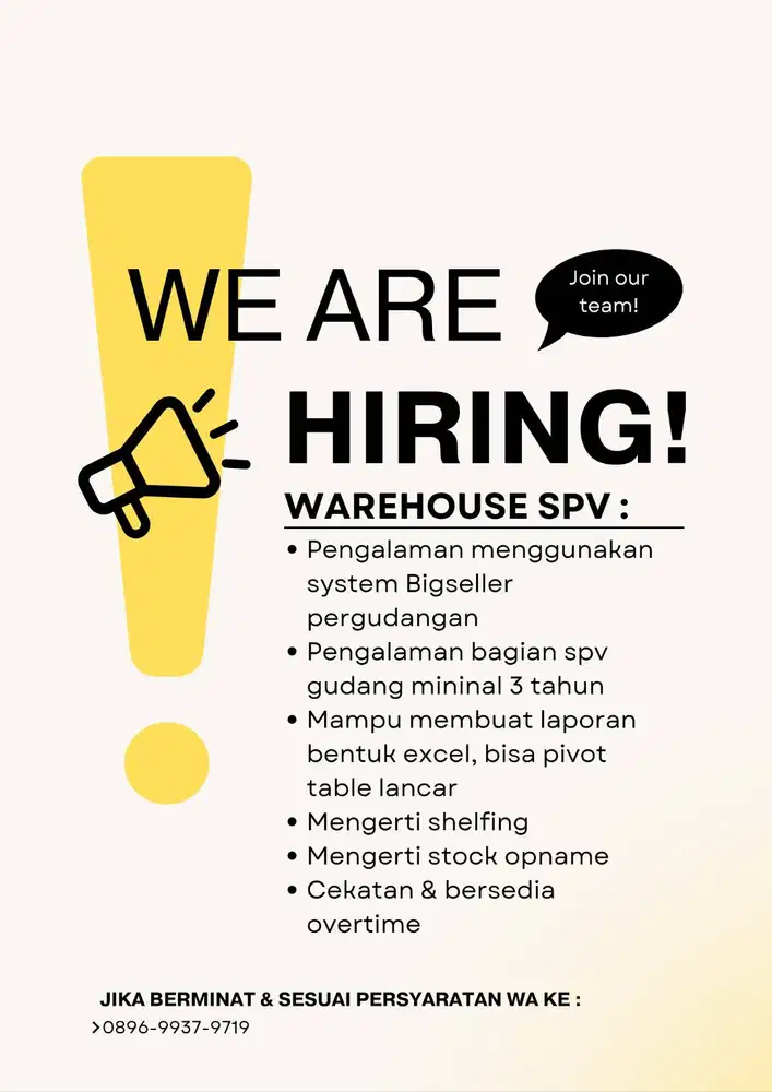 Dibutuhkan Admin Gudang wajib bisa Bigseller