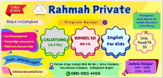 Rahmah Private les Bimba,SD,SMP, Sma dan umum