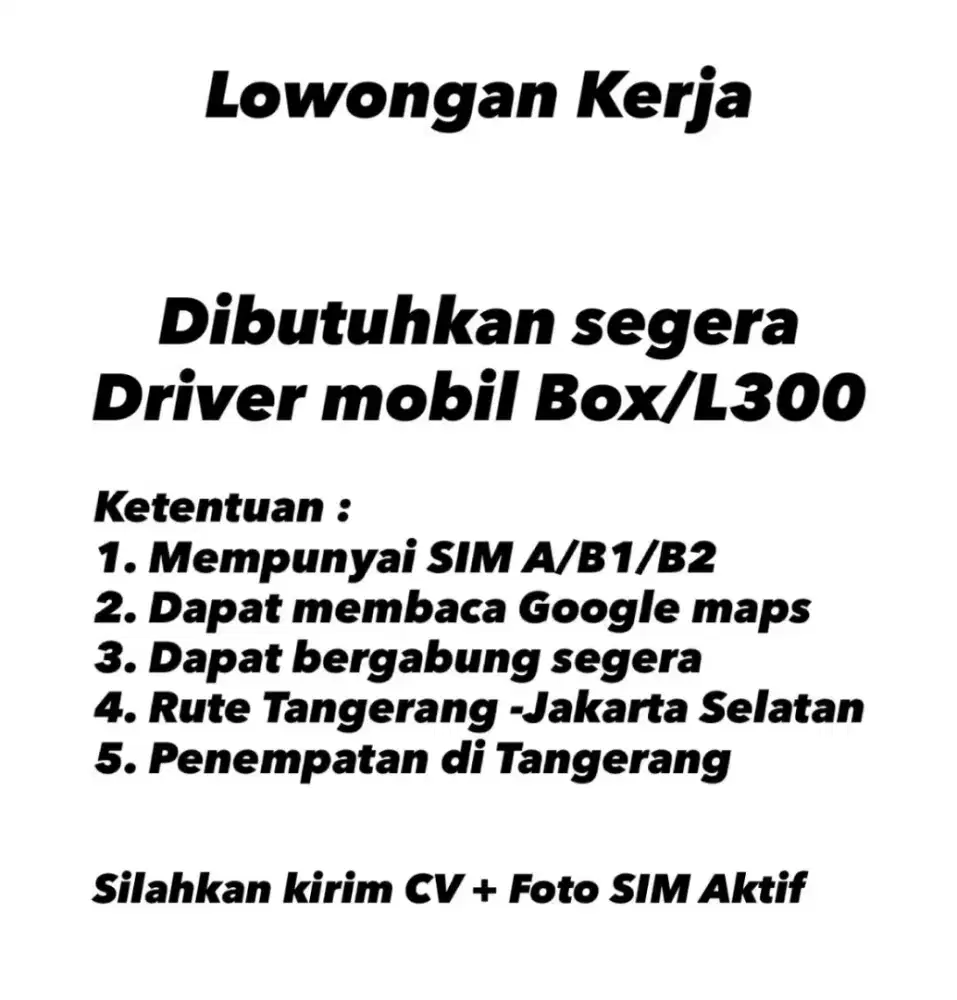 LOWONGAN KERJA DRIVER