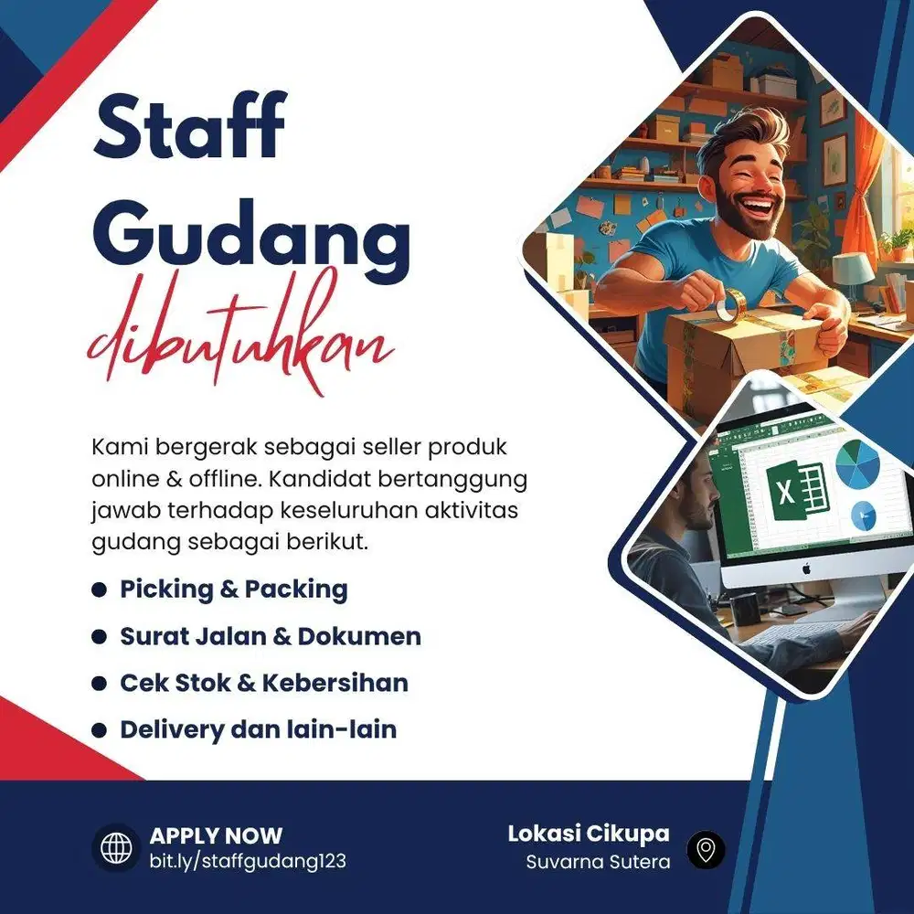 Staff Gudang Toko Online - Pria Bugar 20-30 thn - Pengalaman -  Cikupa