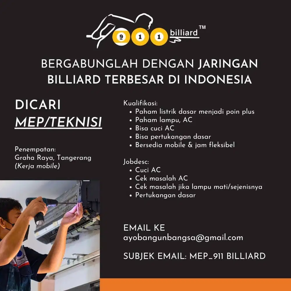 Lowongan kerja TEKNISI/MEP Tangerang (mobile)