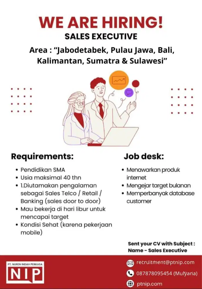 Loker Sales Executive (Jabodetabek, Jawa, Bali, Kalimantan & Sumatera)