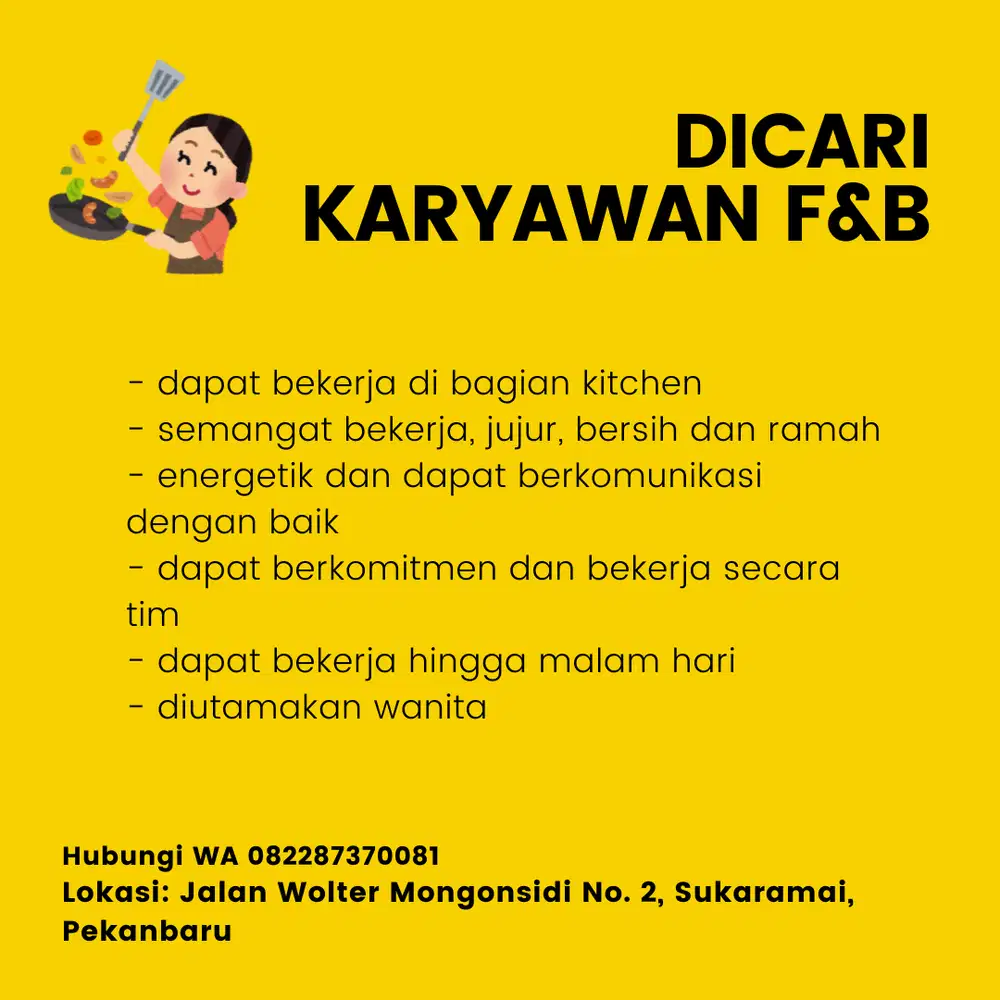 Dicari karyawan part time makanan