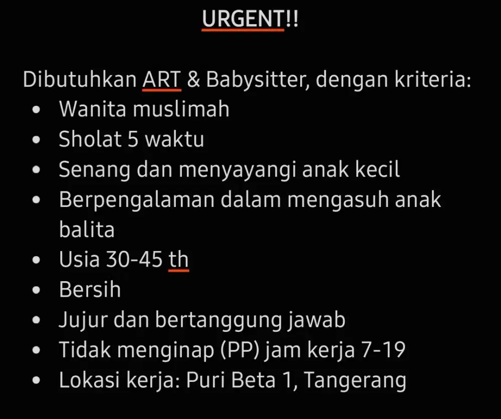 Dibutuhkan ART & Babysitter