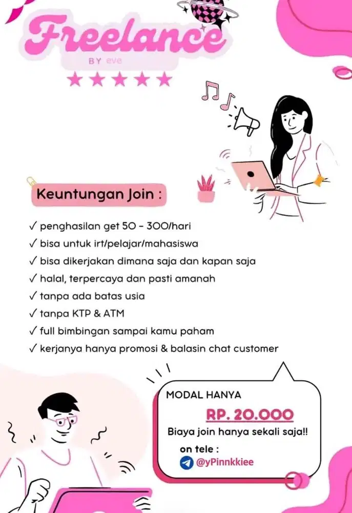FREELANCE MODAL TELEGRAM!! COCOK BUAT KAUM REBAHAN FIKS DI TERIMA