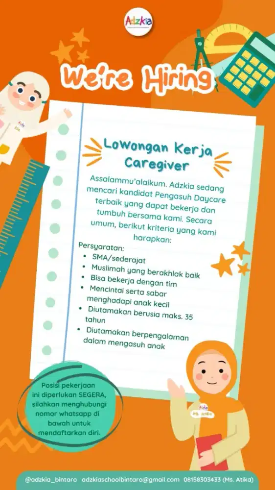 LOWONGAN KERJA CAREGIVER DAYCARE