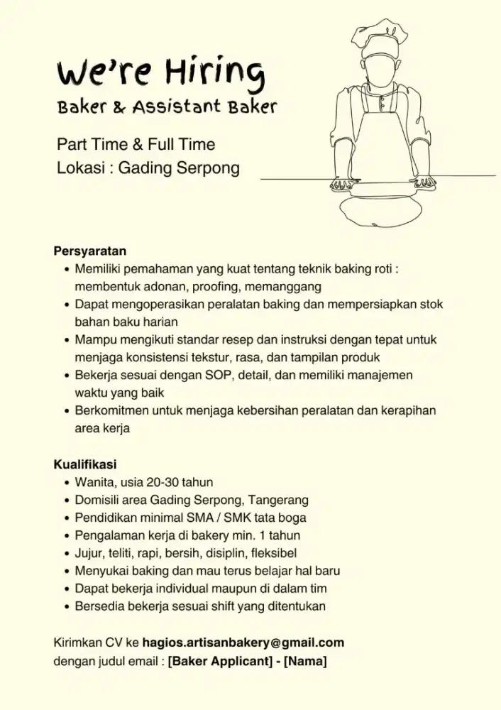 Lowongan Baker, Gading Serpong