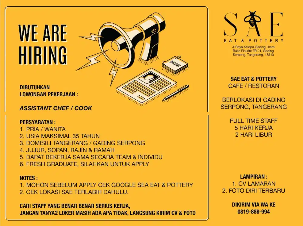 Lowongan Kerja assiten dapur cook helper full time
