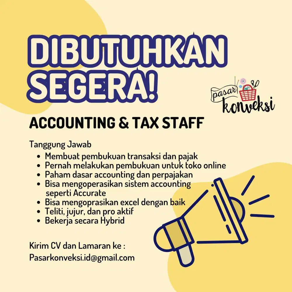 Dicari Accounting & tax Staff