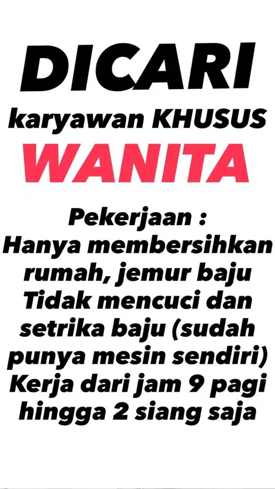 DICARI KARYAWAN WANITA