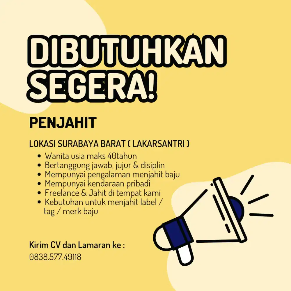 LOWONGAN PENJAHIT LABEL / TAG BAJU