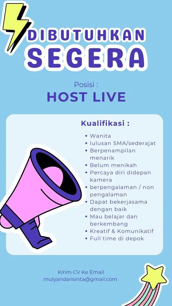 BUTUH CEPAT LOKER HOST LIVE