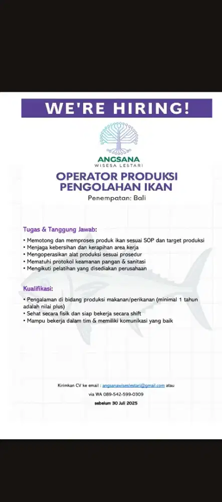 Butuh cepat!! Fish Operator / Pemotong Ikan