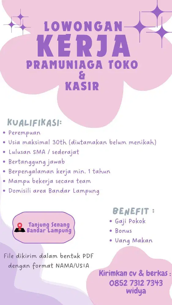 DIBUTUHKAN PRAMUNIAGA TOKO SEGERA