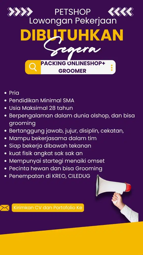 LOWONGAN GROOMER+PACKING ONLINESHOP