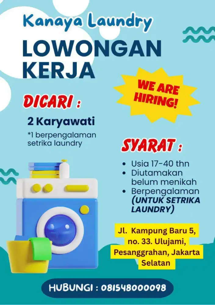 Di butuhkan wanita untuk loundry